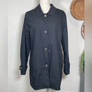 DENNIS by DENNIS BASSO Black Trench Coat Twist Clasp Mod Liner Size Large
